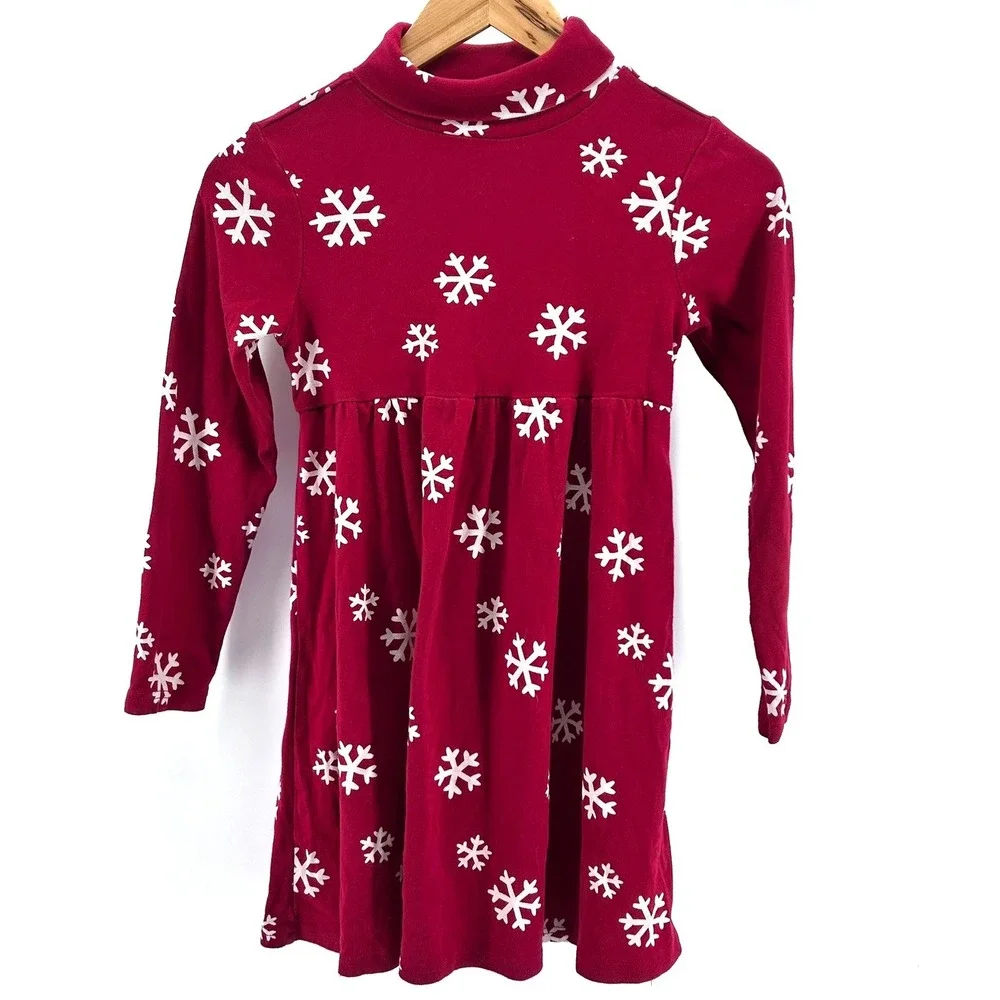 Gymboree Girls Red Snowflake Mock Neck Long Sleeve Cotton Dress Sz 10 Christmas